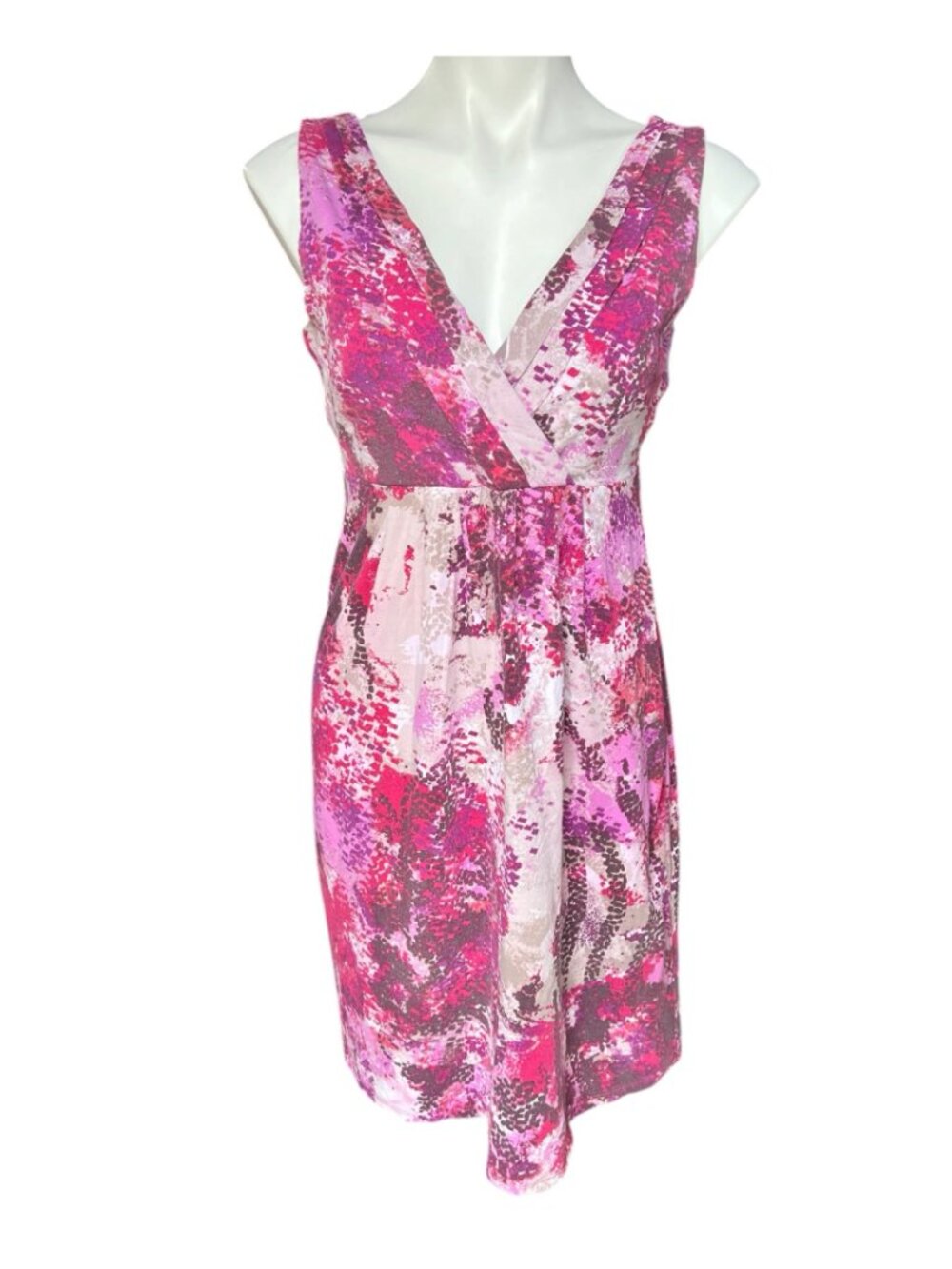 Ann Taylor Womens Dress Size M Pinks Magenta Sleeveless V-Neck Cotton Knit Dress - Picture 2 of 11